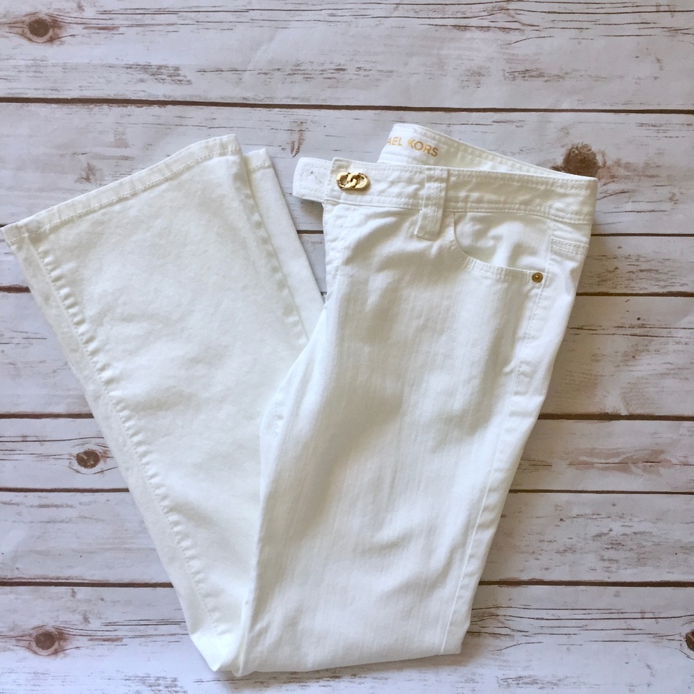 Michael Kors White Gold Studded Boot Leg Jeans